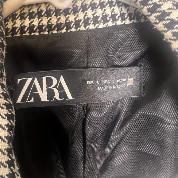 Zara Womens Houndstooth Double Breasted Blazer Sz L White Black Office Career - Picture 9 of 12